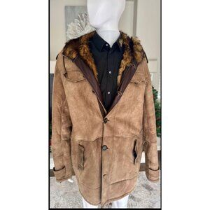 Dolce & Gabbana Men's Brown Distressed Nubuck Leather with Shearling Lined Hoode